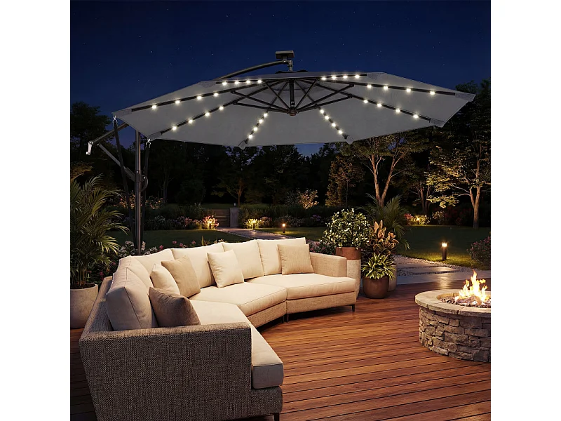 Parasol Vézeval LED déporté inclinable étanche gris foncé 295 cm