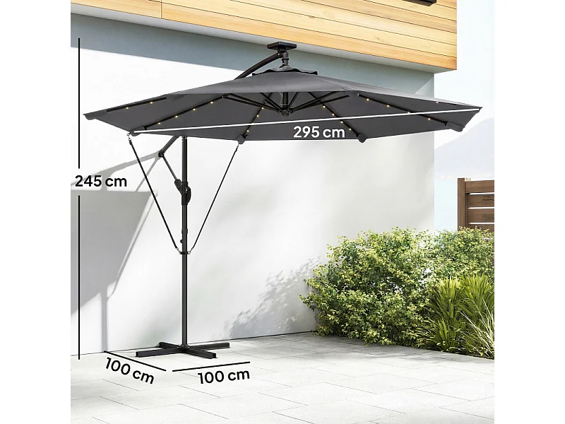 Parasol Vézeval LED déporté inclinable étanche gris foncé 295 cm