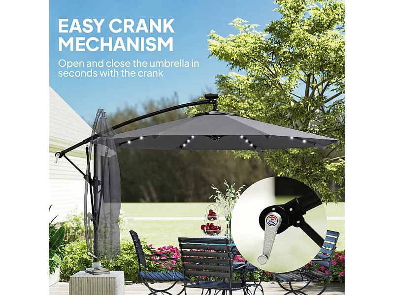 Parasol Vézeval LED déporté inclinable étanche gris foncé 295 cm