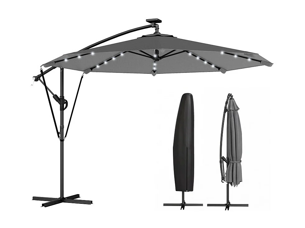 Parasol Vézeval LED déporté inclinable étanche gris foncé 295 cm