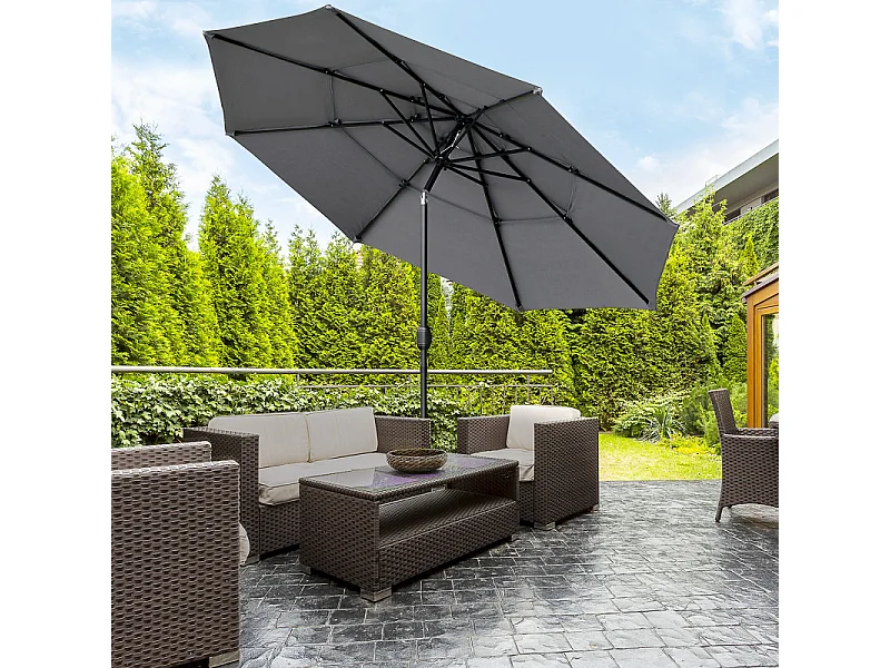 Parasol Leocadia inclinable rond 285 cm résistant UV gris clair extérieur