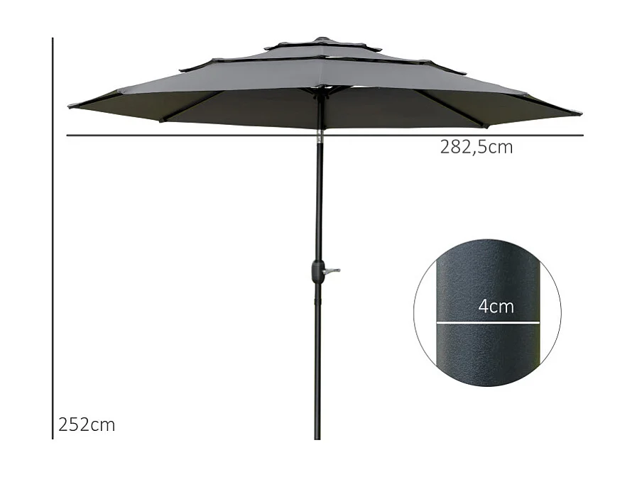 Parasol Leocadia inclinable rond 285 cm résistant UV gris clair extérieur