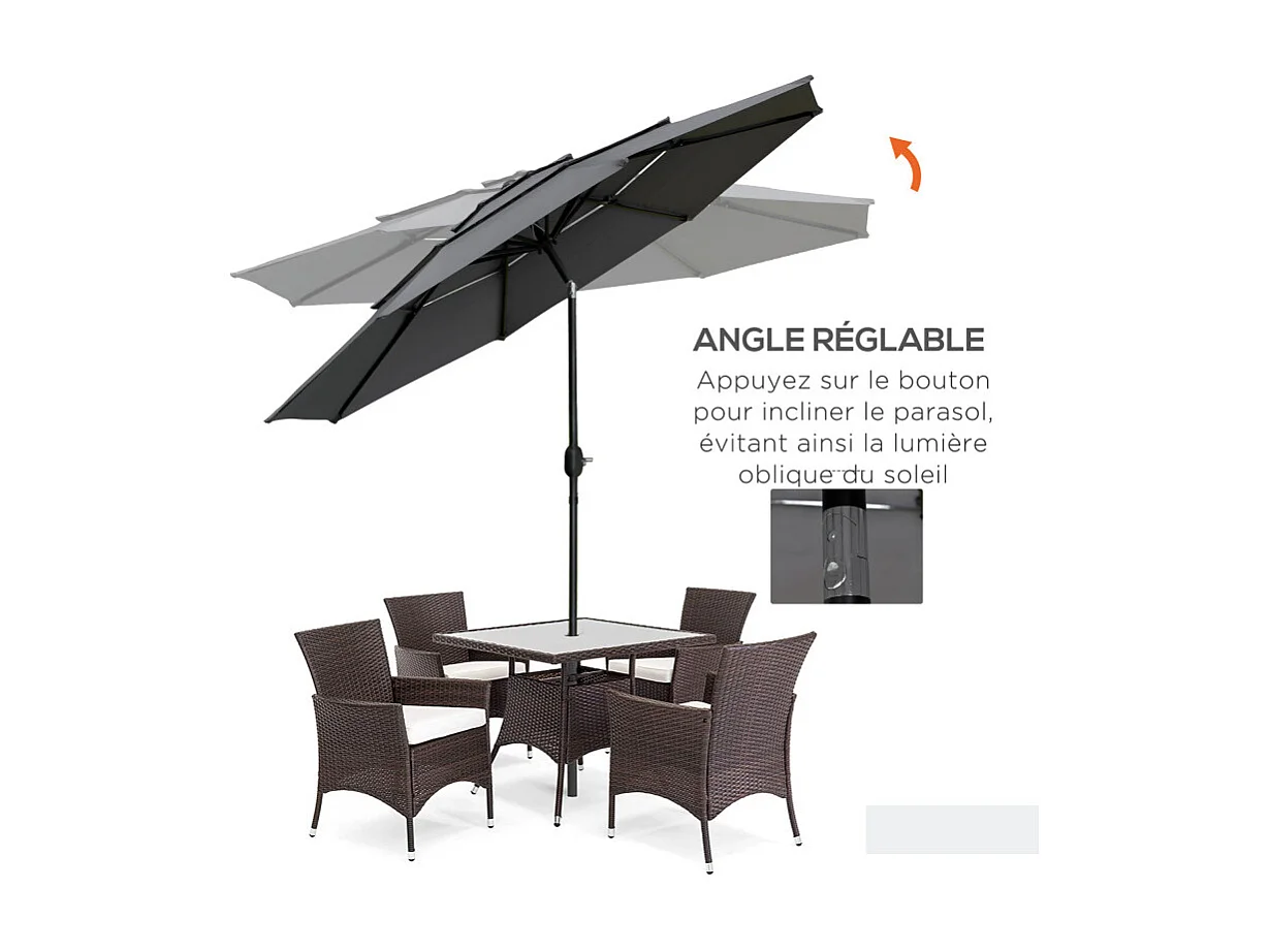 Parasol Leocadia inclinable rond 285 cm résistant UV gris clair extérieur