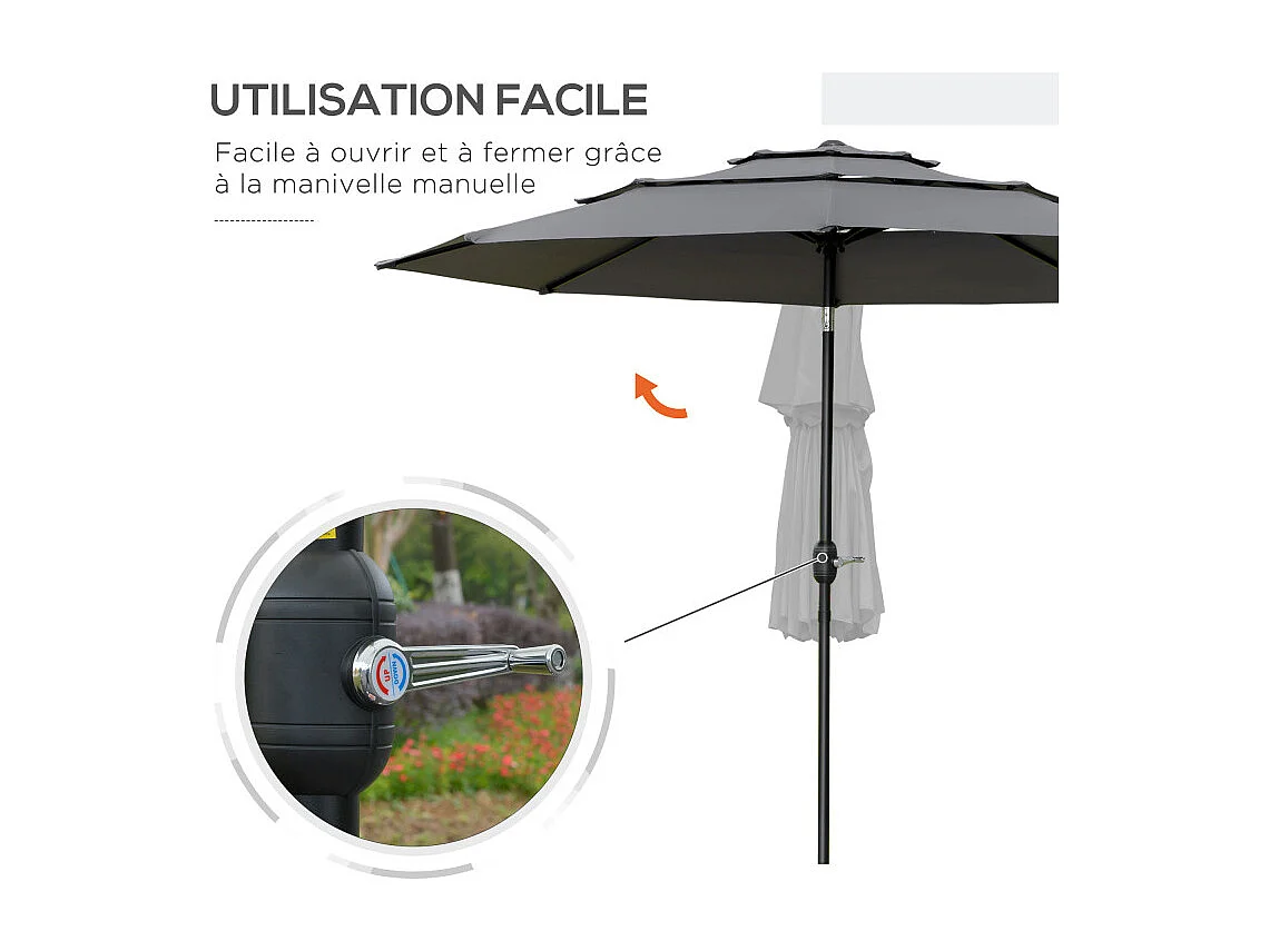 Parasol Leocadia inclinable rond 285 cm résistant UV gris clair extérieur