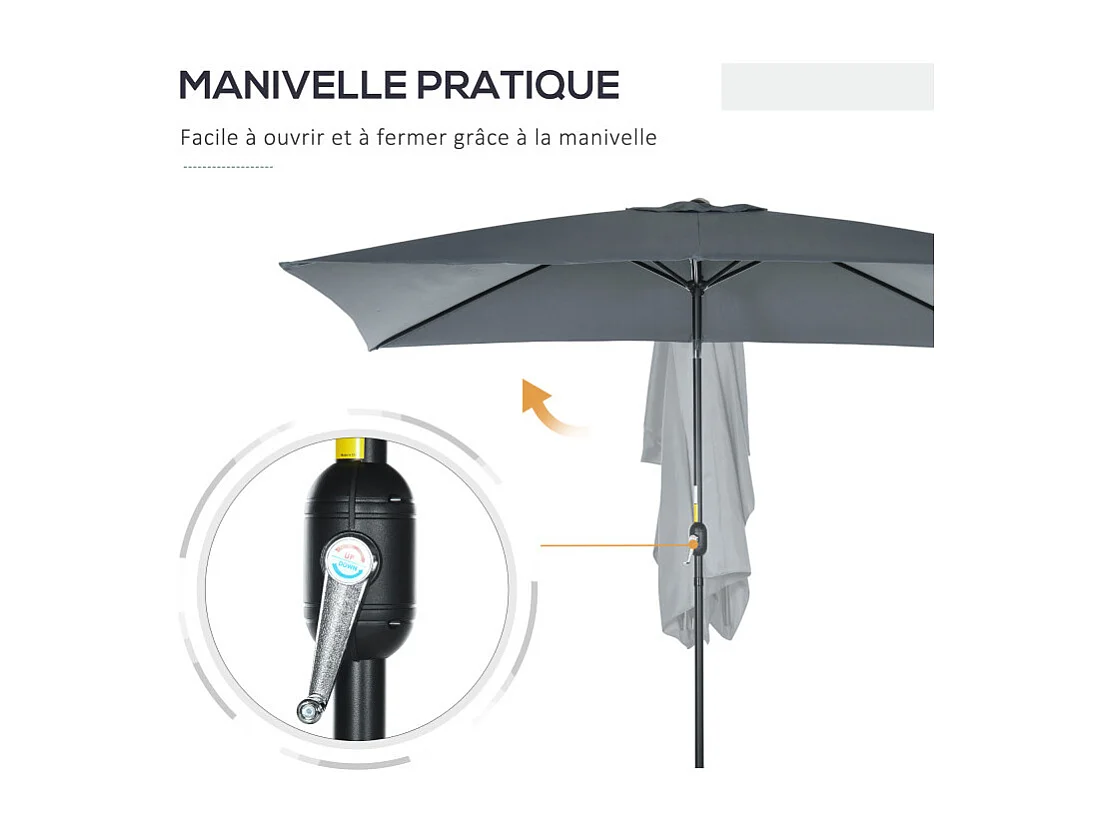Parasol Whitestone Rectangulaire Inclinable Gris Foncé Protection UV 295x195 cm