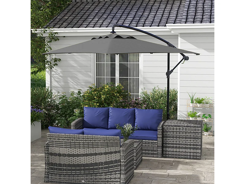 Parasol déporté Oretta rectangulaire gris extérieur design résistant 294x193 cm