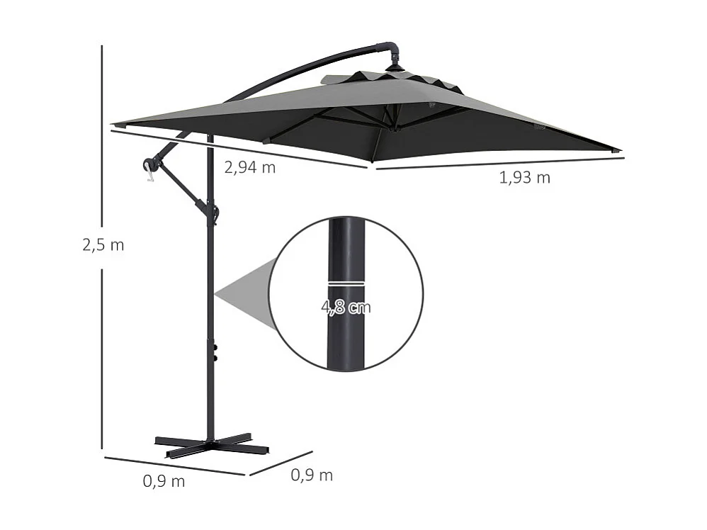 Parasol déporté Oretta rectangulaire gris extérieur design résistant 294x193 cm