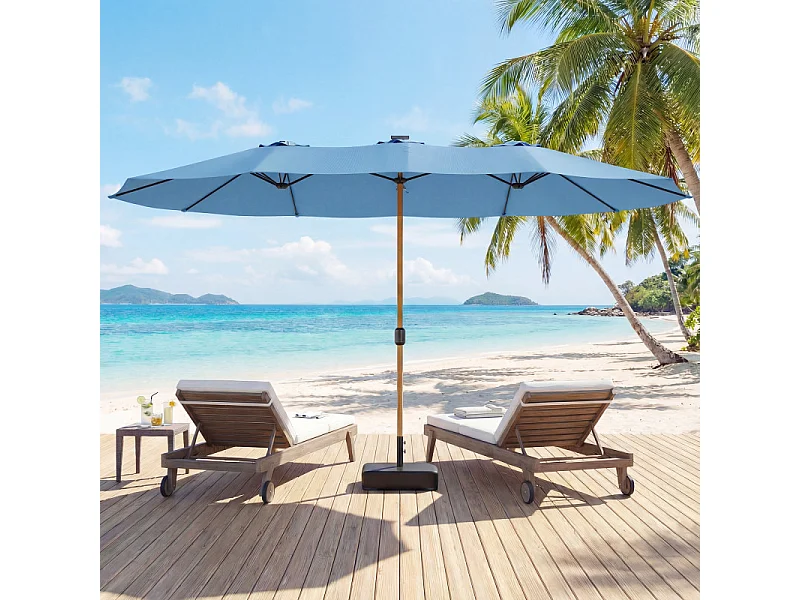 Parasol Altopiano Double Ombrage Extra-Large Résistant UV Bleu Noir Effet Bois 467x281 cm