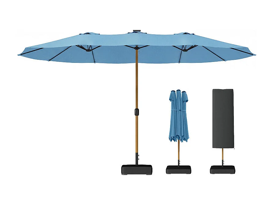 Parasol Altopiano Double Ombrage Extra-Large Résistant UV Bleu Noir Effet Bois 467x281 cm