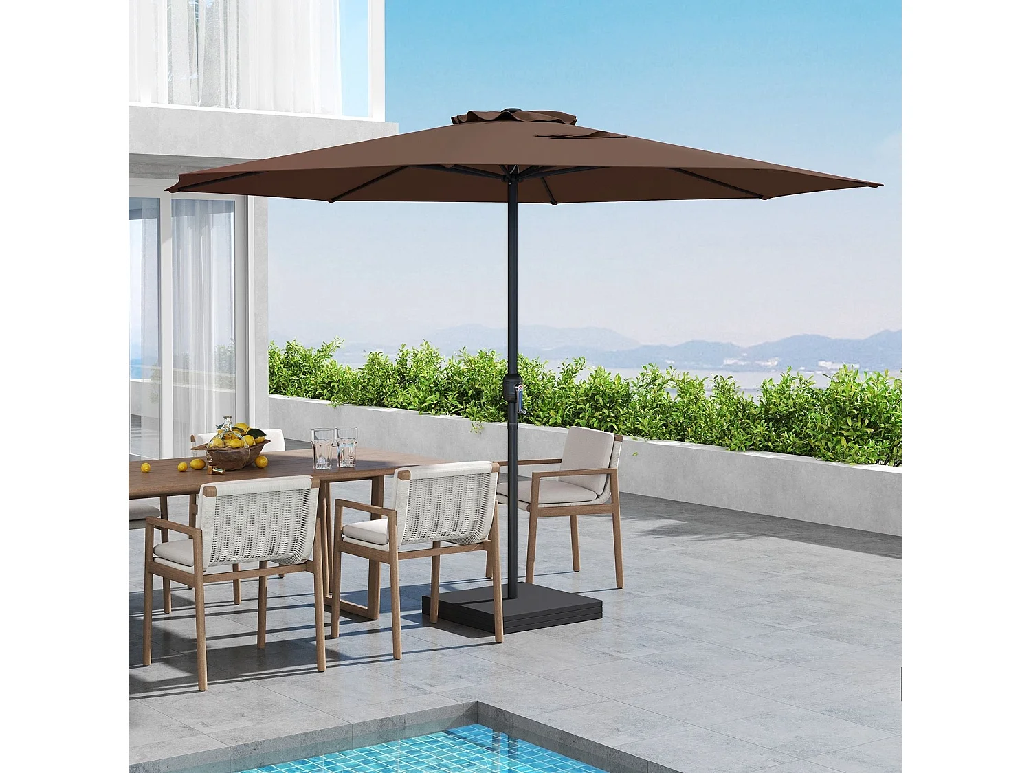 Sonnenschirm 350 cm großer Gartenschirm mit Kurbel Terrassenschirm mit 8 Rippen Kaffee