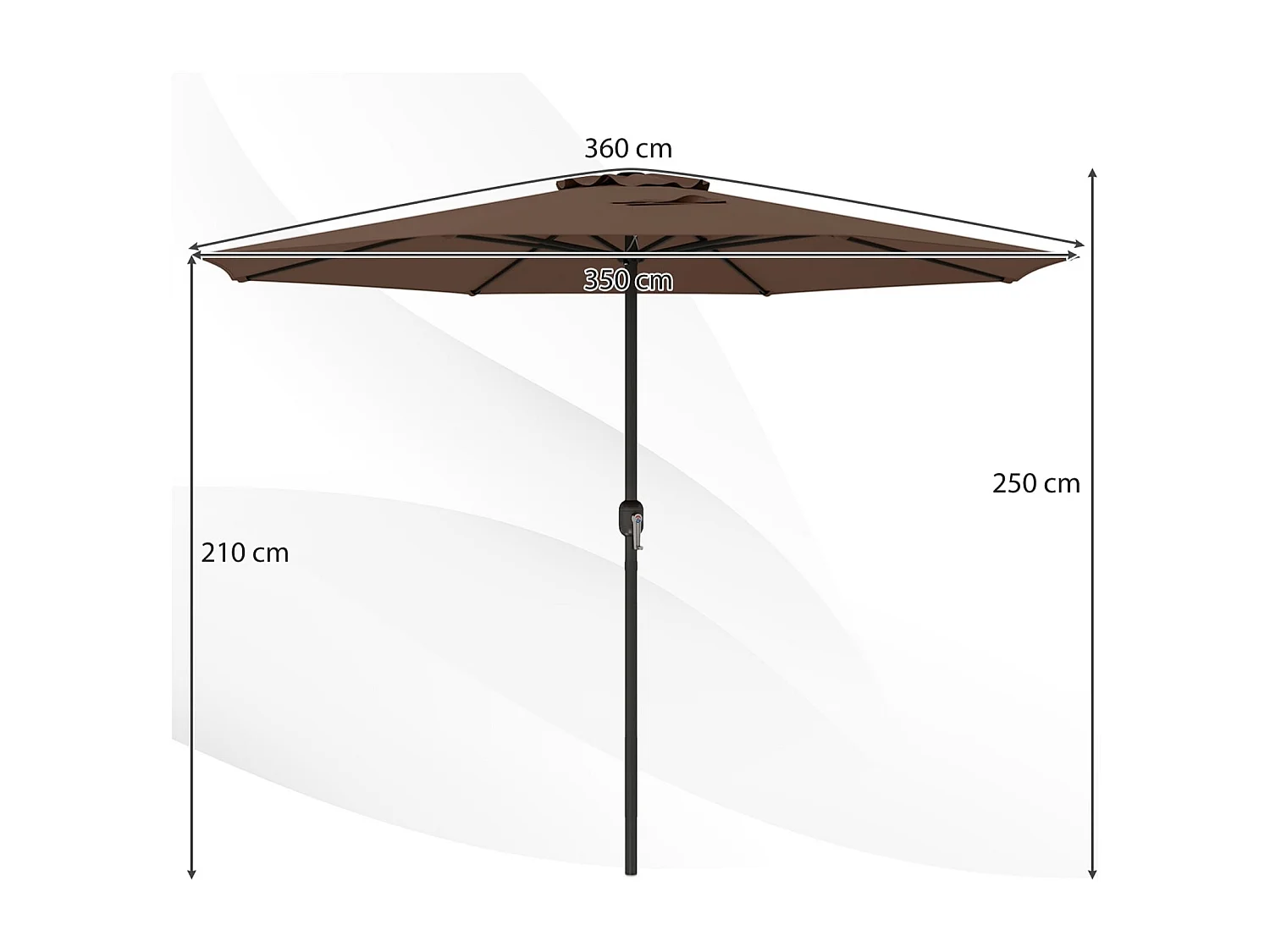 Sonnenschirm 350 cm großer Gartenschirm mit Kurbel Terrassenschirm mit 8 Rippen Kaffee