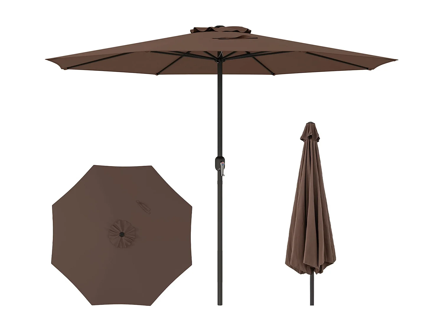 Sonnenschirm 350 cm großer Gartenschirm mit Kurbel Terrassenschirm mit 8 Rippen Kaffee