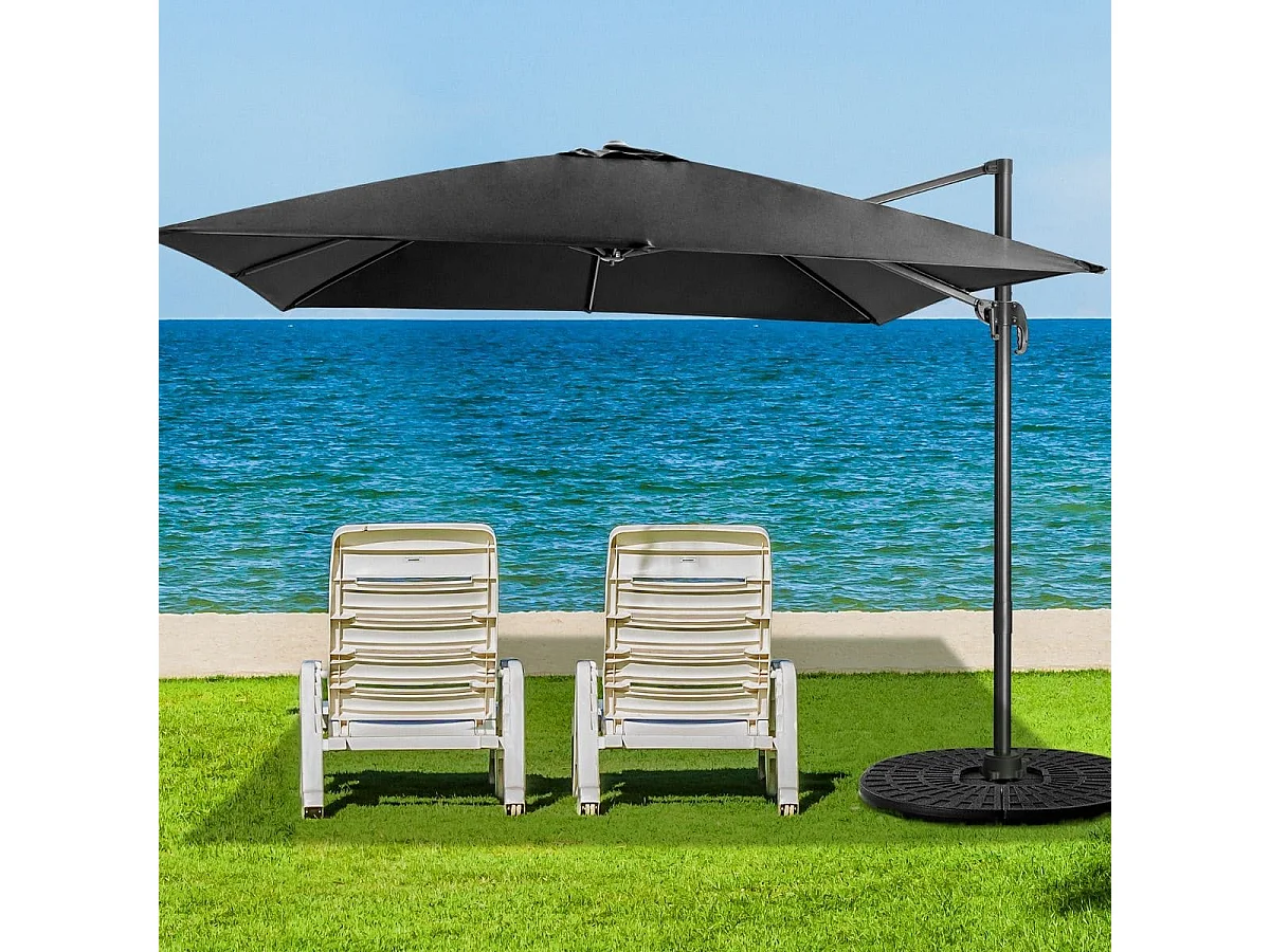Sonnenschirm 300 x 300 cm quadratisch Ampelschirm mit Kurbel Schwarz