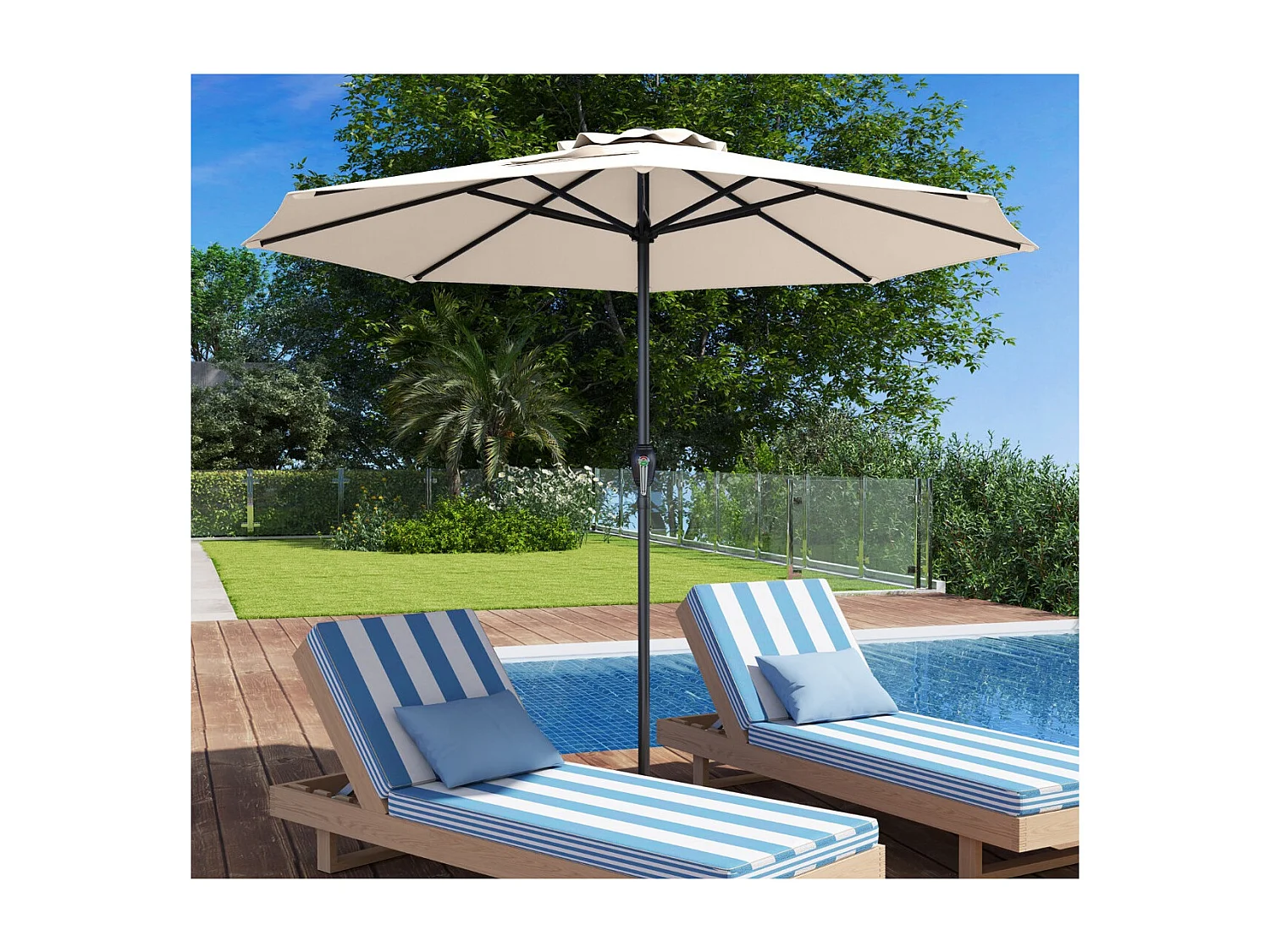 Sonnenschirm 250 cm Gartenschirm mit Kurbel Terrassenschirm mit 8 Rippen Beige