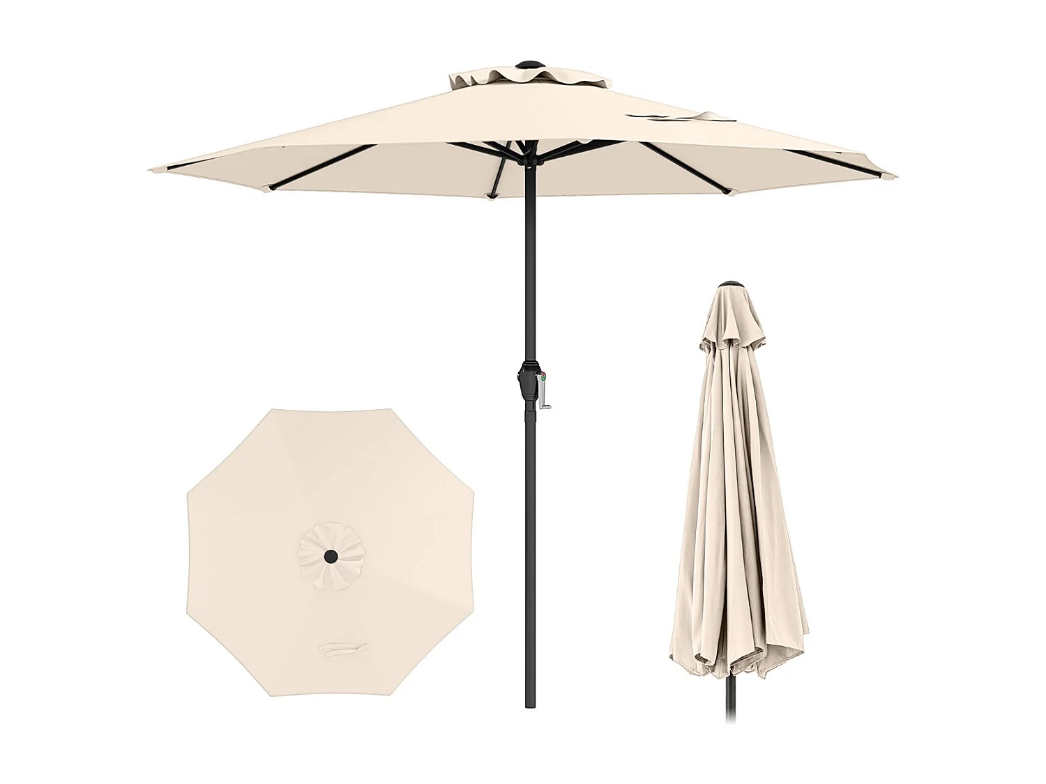 Sonnenschirm 250 cm Gartenschirm mit Kurbel Terrassenschirm mit 8 Rippen Beige