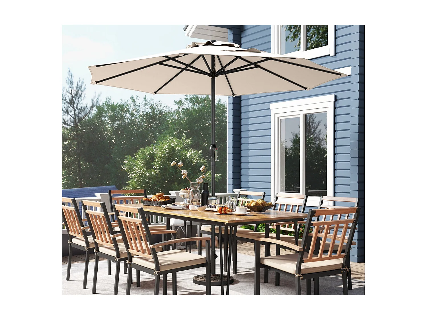 Sonnenschirm 250 cm Gartenschirm mit Kurbel Terrassenschirm mit 8 Rippen Beige
