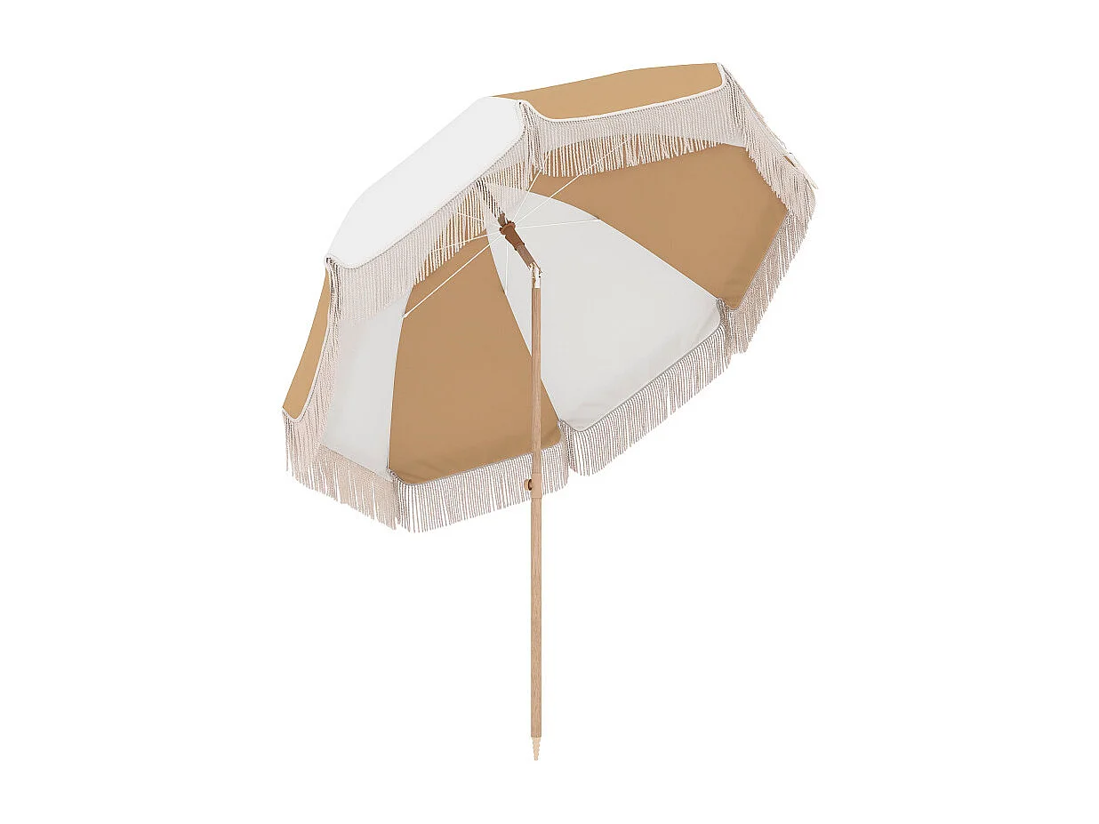 Parasol Berlinde Bohème Inclinable Franges Bicolore Blanc Beige 175 cm