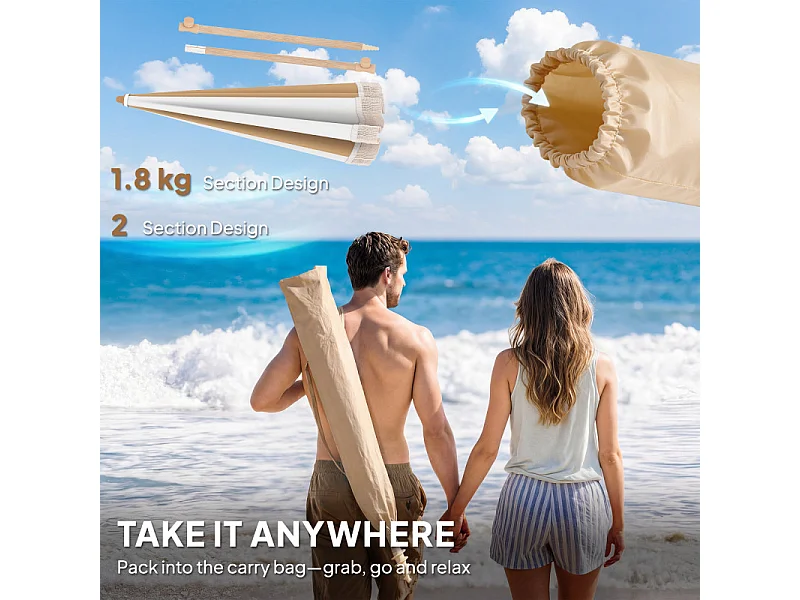 Parasol Berlinde Bohème Inclinable Franges Bicolore Blanc Beige 175 cm