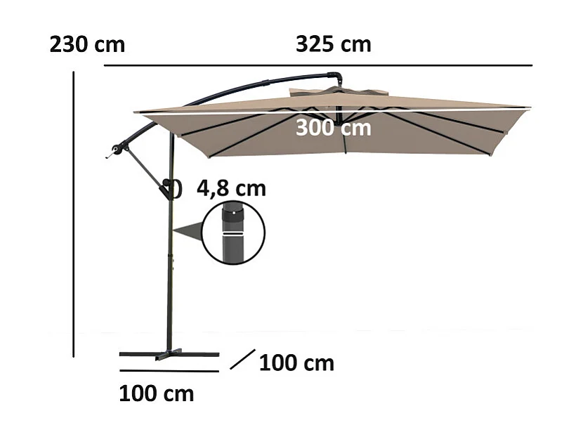 Parasol Caoimhe déporté 3x3m réglable anti-UV kaki haute résistance
