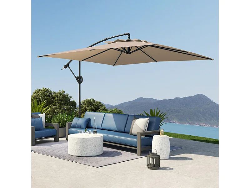 Parasol Caoimhe déporté 3x3m réglable anti-UV kaki haute résistance