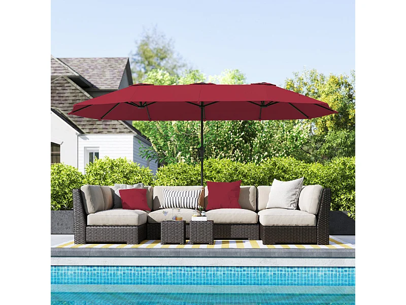 Parasol Millhaven Jardin Extérieur 4m Résistant Bordeaux Anti-UV Manivelle Fluide