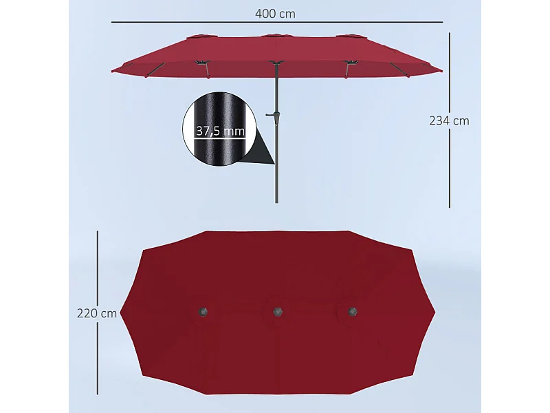 Parasol Millhaven Jardin Extérieur 4m Résistant Bordeaux Anti-UV Manivelle Fluide