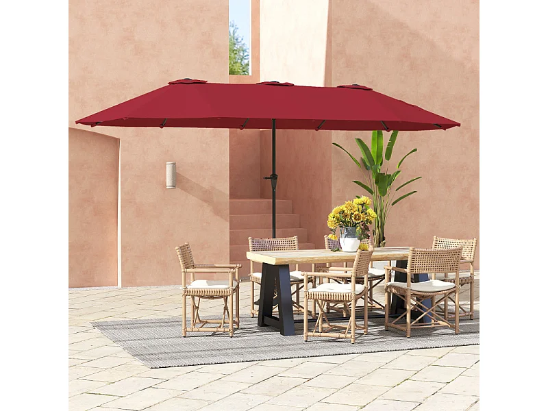 Parasol Millhaven Jardin Extérieur 4m Résistant Bordeaux Anti-UV Manivelle Fluide