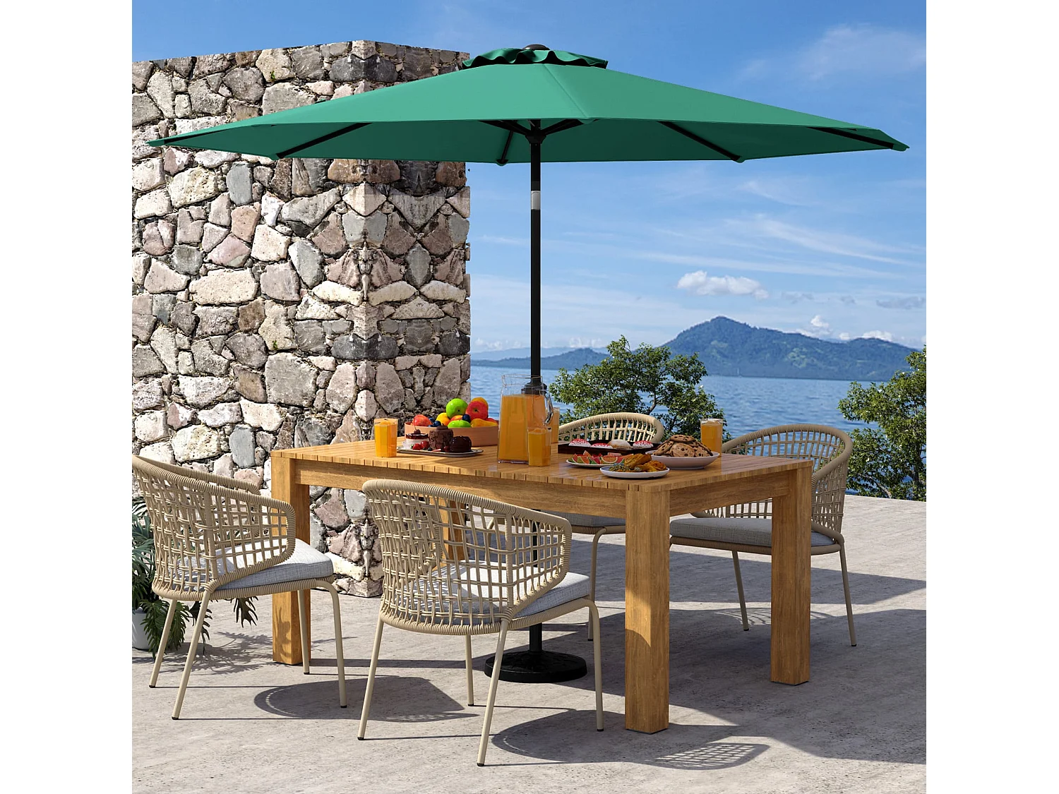 Ø303 cm Terrassenschirm mit Kurbel Beidseitig um 25° Knickbarer Gartenschirm Terrassenschirm Grün