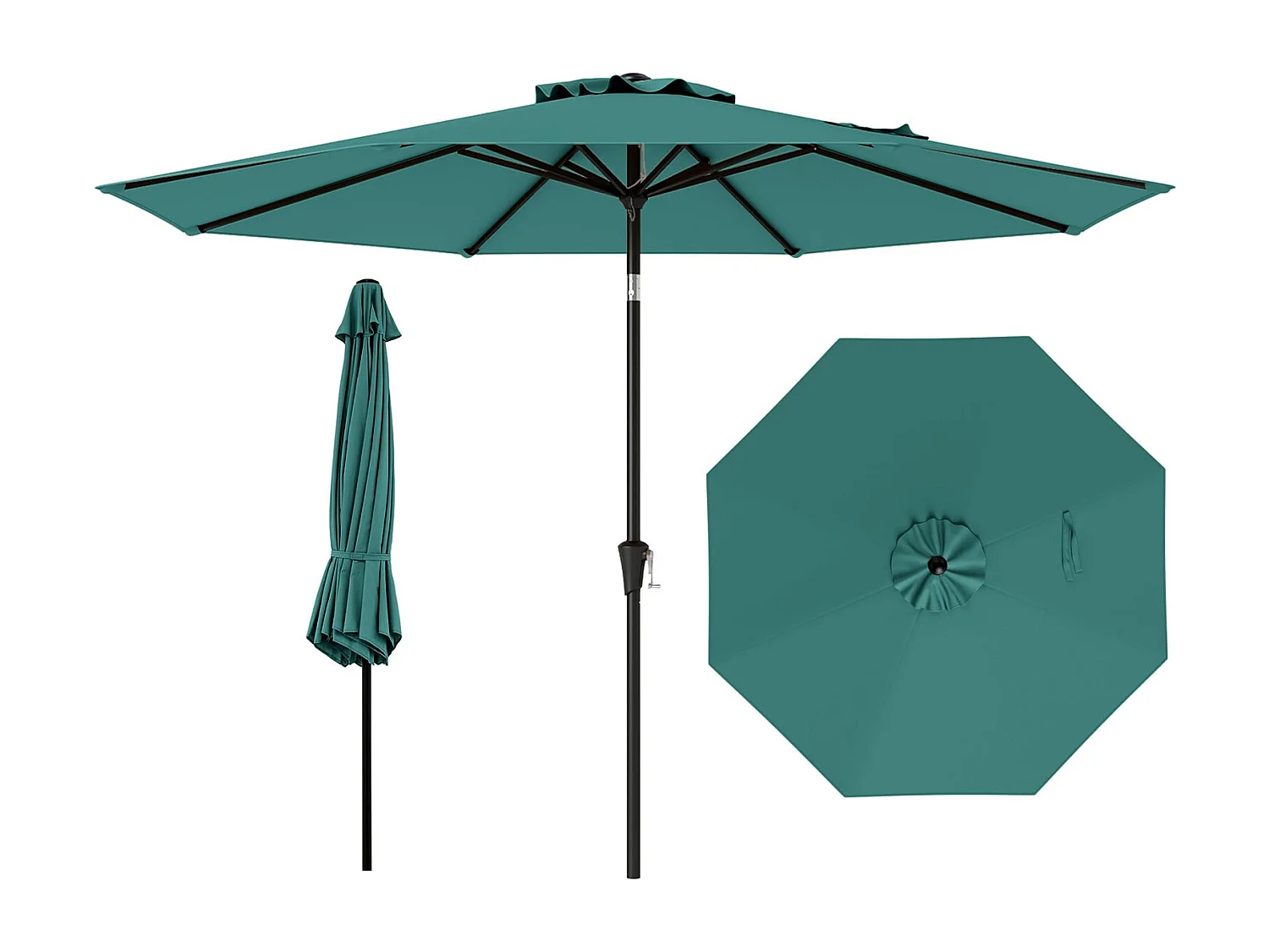 Ø303 cm Terrassenschirm mit Kurbel Beidseitig um 25° Knickbarer Gartenschirm Terrassenschirm Grün