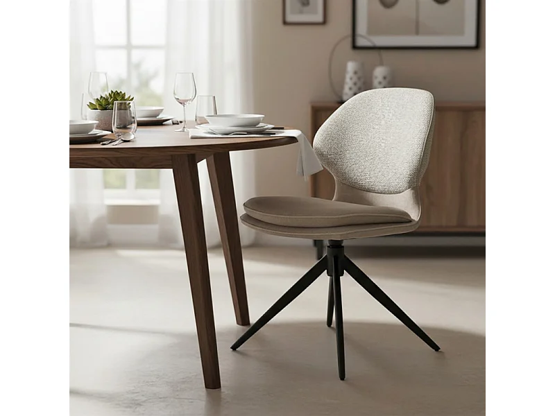 Chaise pivotante 360° bimatière tissu chiné et Mohair beige – MELY