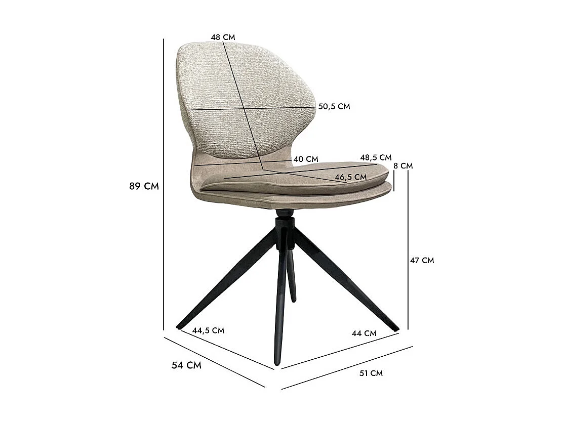 Chaise pivotante 360° bimatière tissu chiné et Mohair beige – MELY