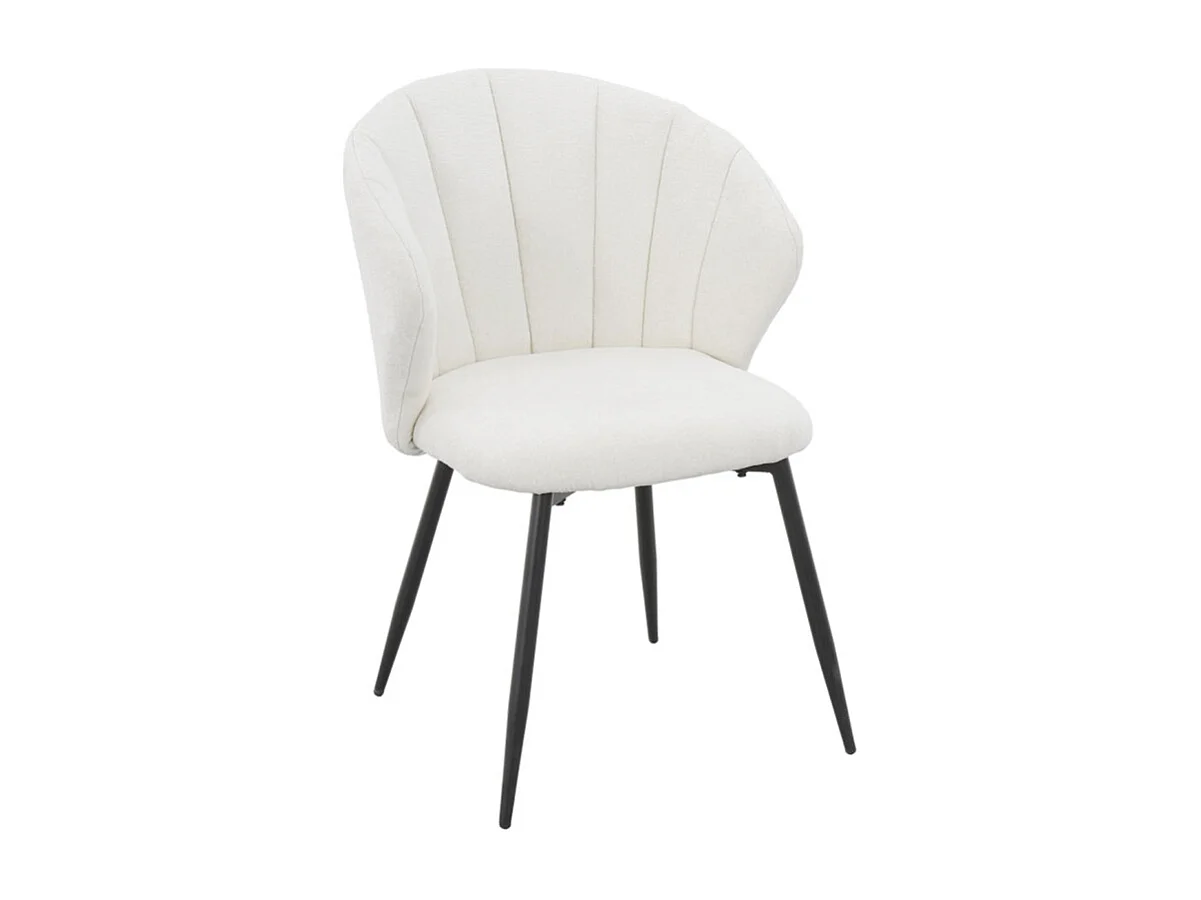 Chaise tissu blanc écru chiné à dossier coquillage pieds métal - SIMON