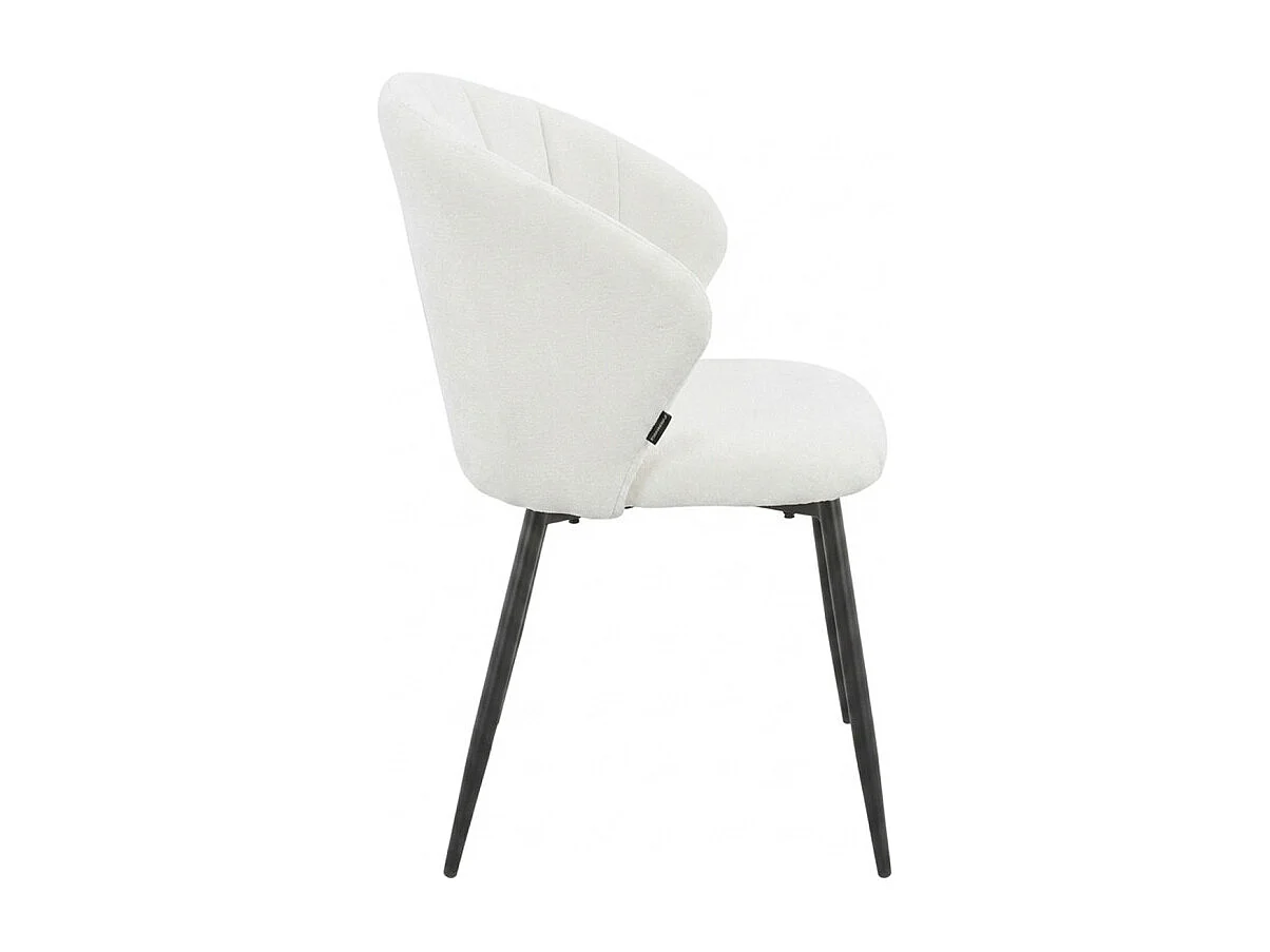 Chaise tissu blanc écru chiné à dossier coquillage pieds métal - SIMON