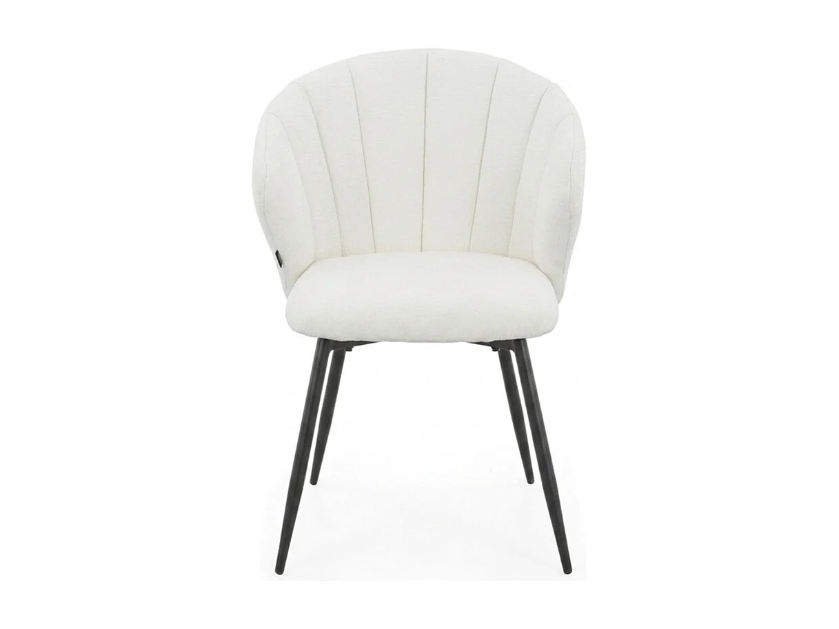 Chaise tissu blanc écru chiné à dossier coquillage pieds métal - SIMON