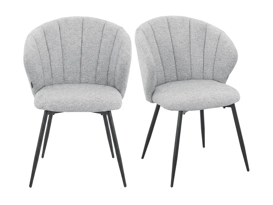 Lot de 2 chaises dossier coquillage tissu chiné doux gris clair - SIMON
