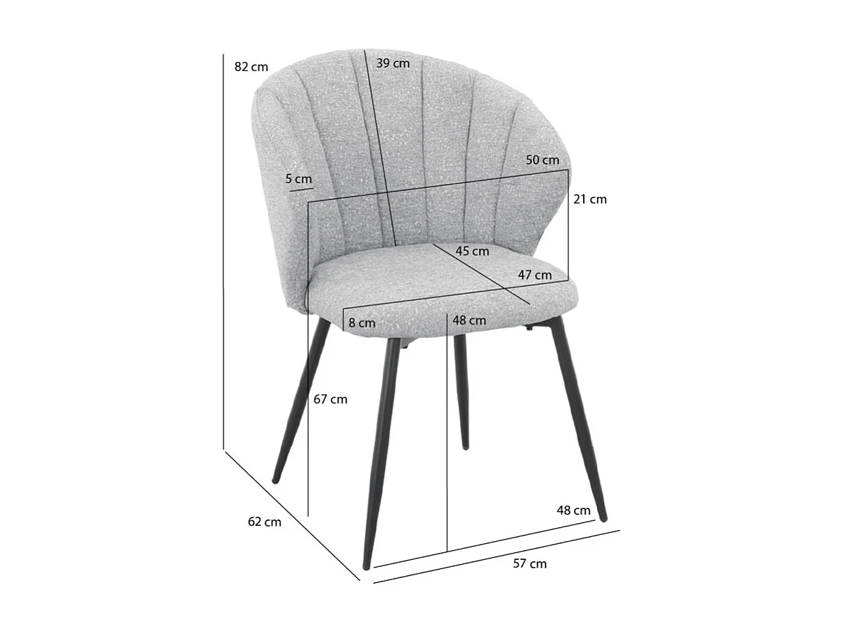 Lot de 2 chaises dossier coquillage tissu chiné doux gris clair - SIMON