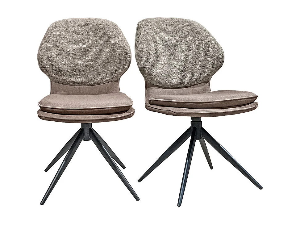 Lot 2 chaises pivotantes 360° en tissu chiné et Mohair taupe – MELY