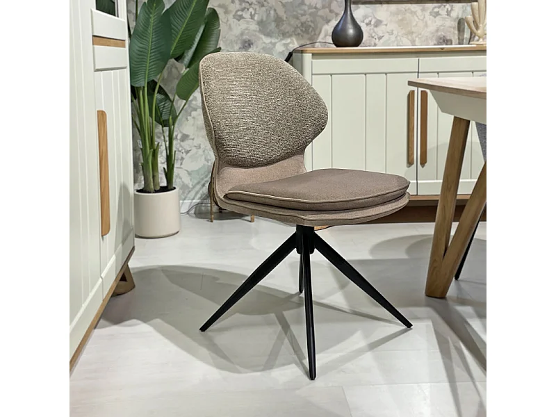 Lot 2 chaises pivotantes 360° en tissu chiné et Mohair taupe – MELY