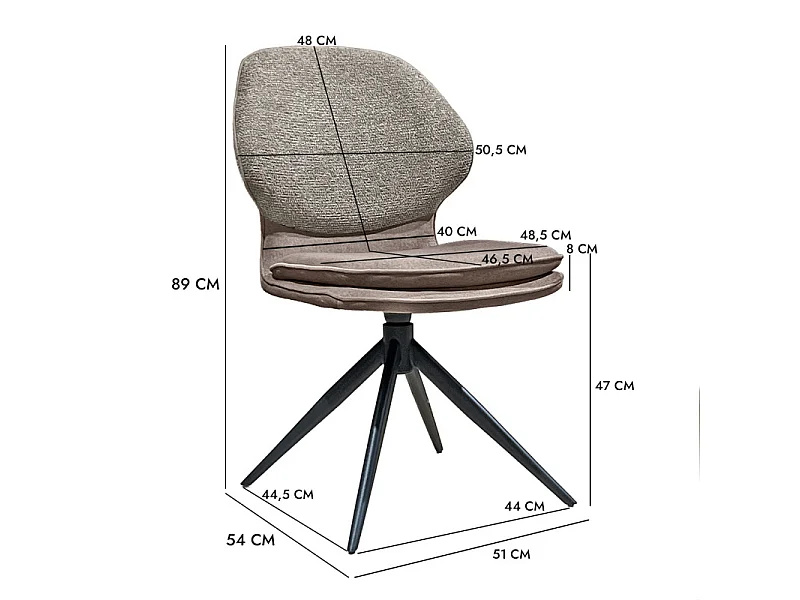 Lot 2 chaises pivotantes 360° en tissu chiné et Mohair taupe – MELY