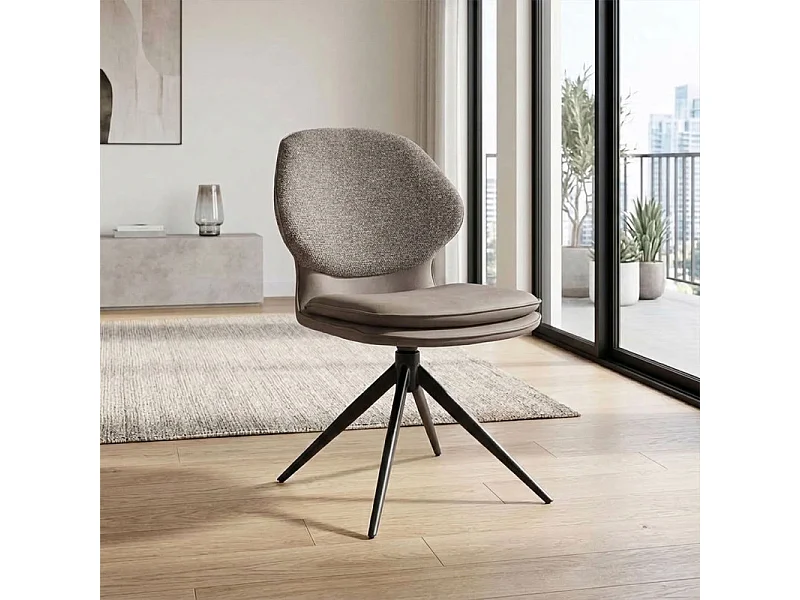 Lot 2 chaises pivotantes 360° en tissu chiné et Mohair taupe – MELY