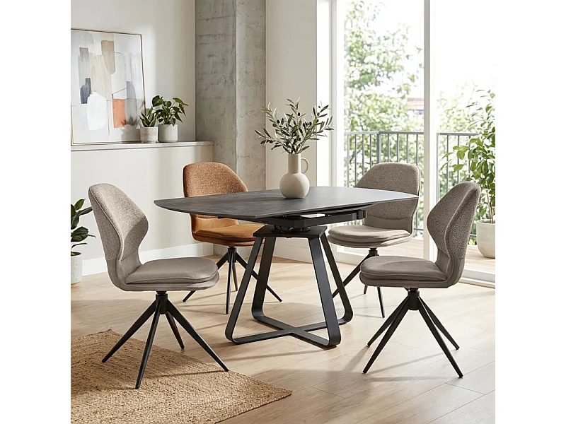 Lot 2 chaises pivotantes 360° en tissu chiné et Mohair taupe – MELY