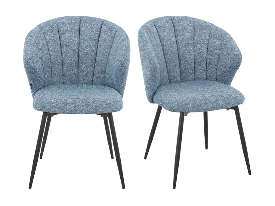 Lot de 2 chaises dossier coquillage en tissu chiné doux bleu - SIMON