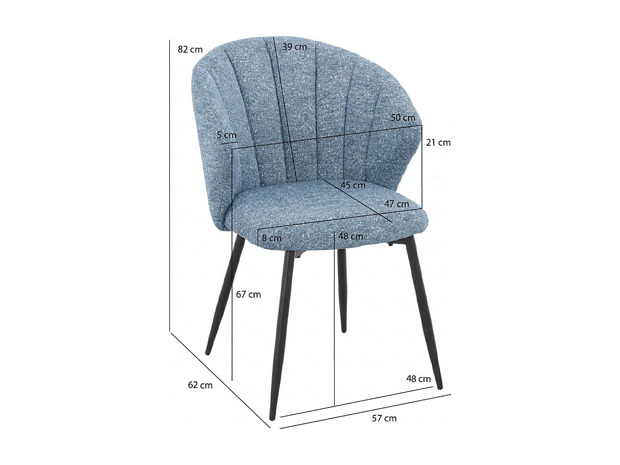 Lot de 2 chaises dossier coquillage en tissu chiné doux bleu - SIMON