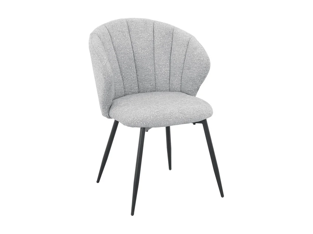 Chaise tissu gris clair chiné à dossier coquillage pieds métal - SIMON