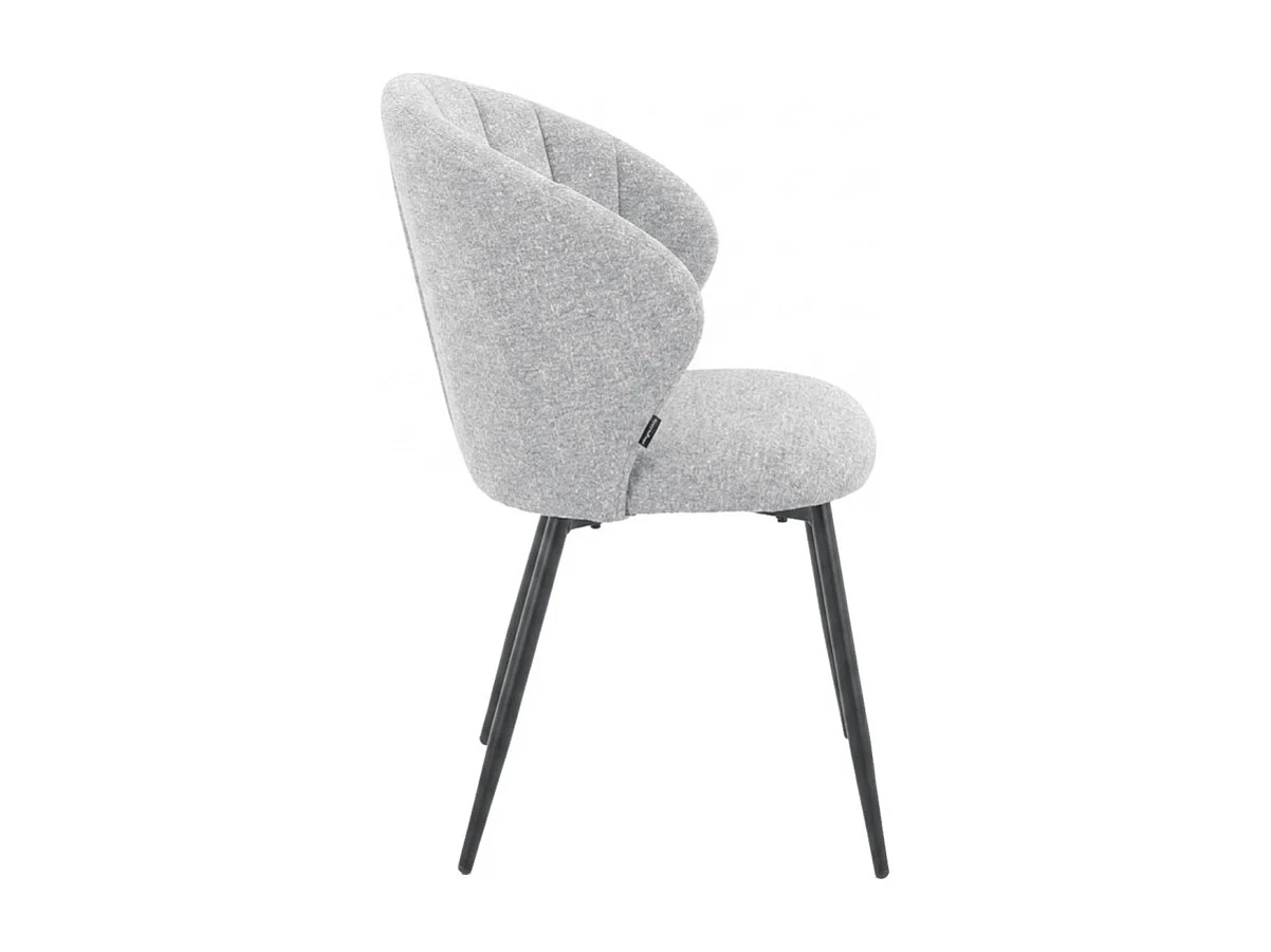 Chaise tissu gris clair chiné à dossier coquillage pieds métal - SIMON