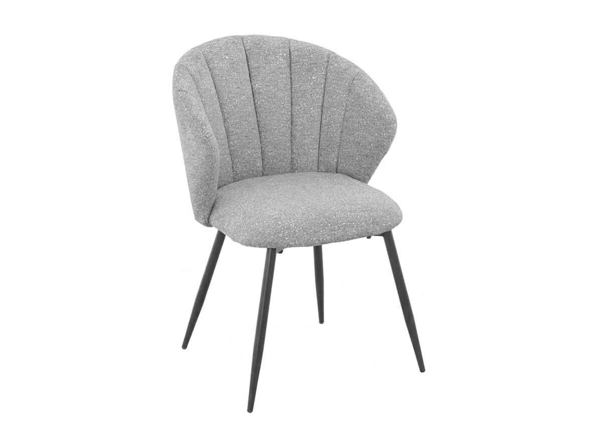 Chaise tissu gris chiné à dossier coquillage pieds métal - SIMON