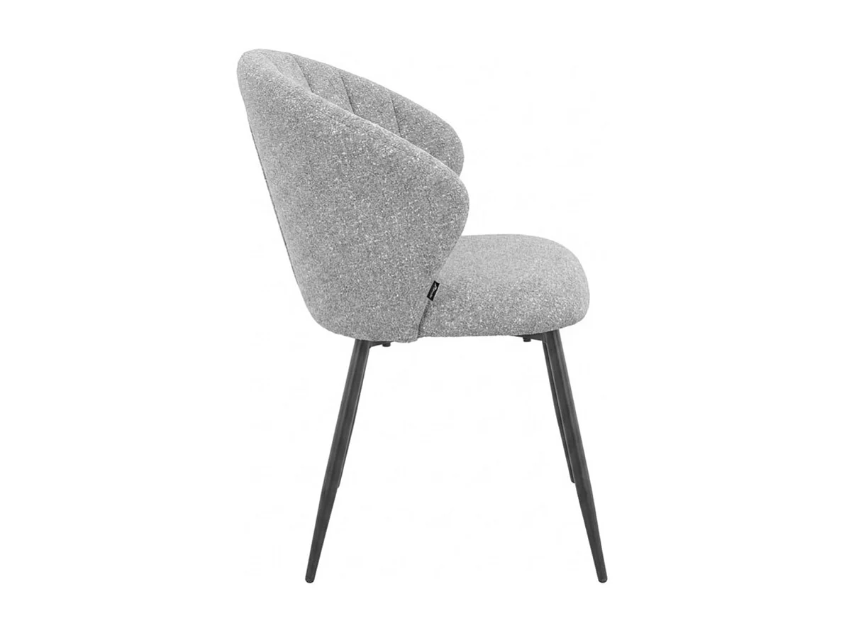 Chaise tissu gris chiné à dossier coquillage pieds métal - SIMON