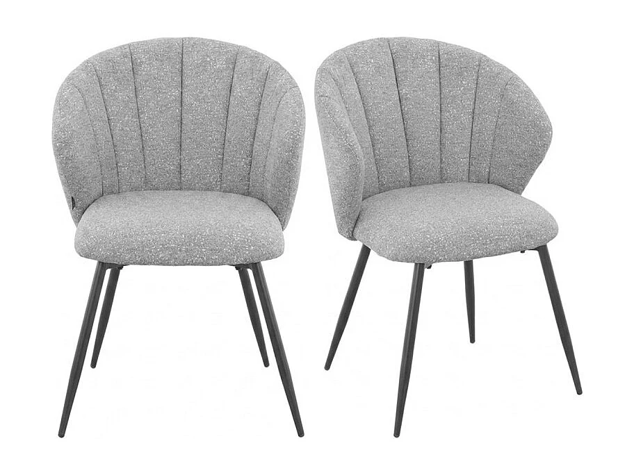 Lot de 2 chaises dossier coquillage en tissu chiné doux gris - SIMON