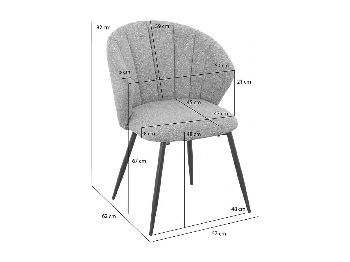 Lot de 2 chaises dossier coquillage en tissu chiné doux gris - SIMON