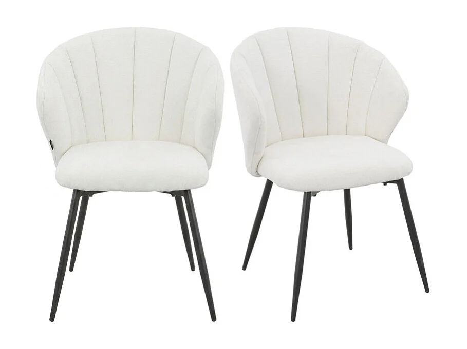 Lot de 2 chaises dossier coquillage en tissu chiné doux blanc - SIMON